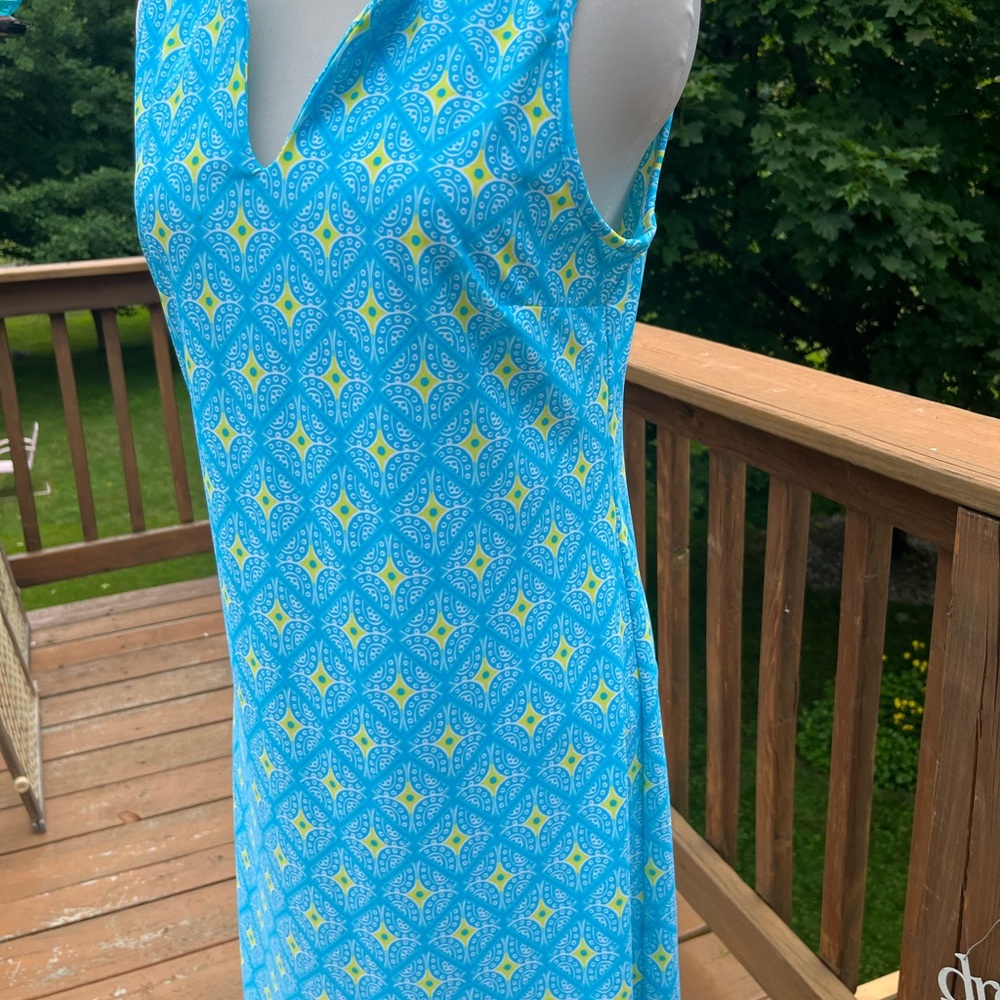 Jude Connally Turquoise and Lime Patterned Dress